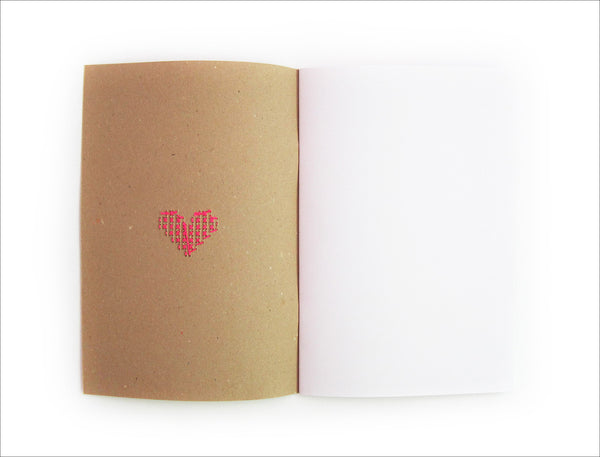 Hand stitched heart A5 Neon Pink Heart Notebook.