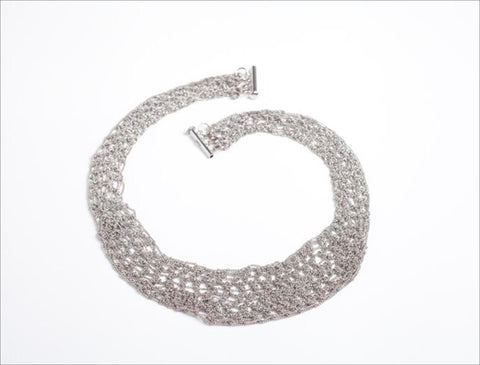 Knitted Crescent Necklace in Stainless Steel