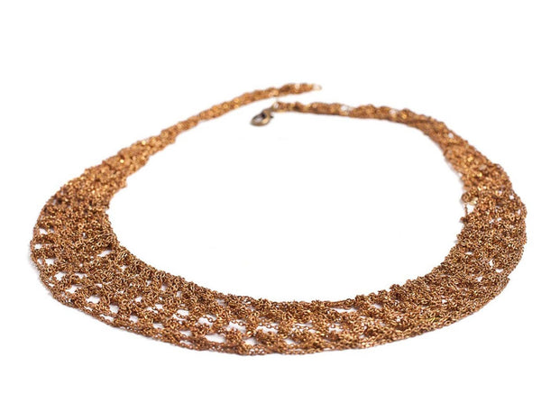Knitted Crescent Necklace in Copper