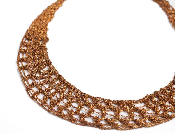 Knitted Crescent Necklace in Copper