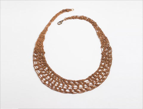 Knitted Crescent Necklace in Copper