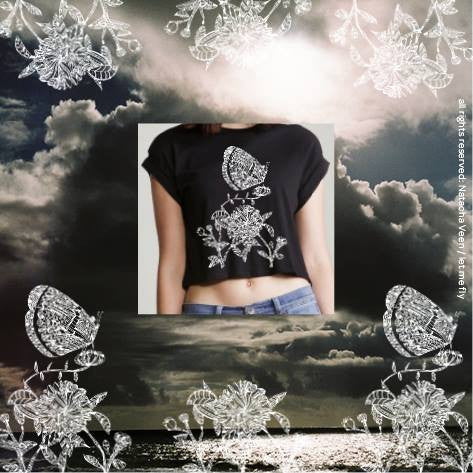 Black Top with a Butterfly and Flowers