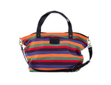 12 Juillet Paddle - Large Canvas + Leather Tote Bag (Multicolored Stripes)