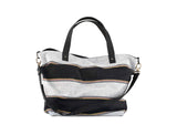 12 Juillet Paddle - Large Canvas + Leather Tote Bag (Navy + White Stripes)