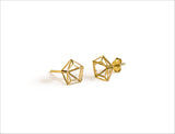 3D diamond stud earrings gold