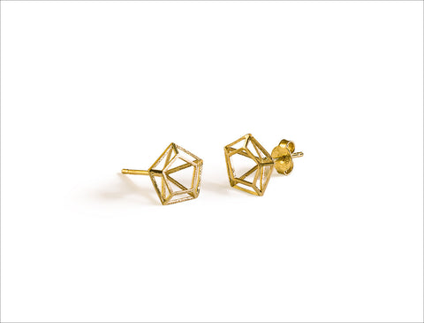 3D Diamond Stud Earrings Gold-filled