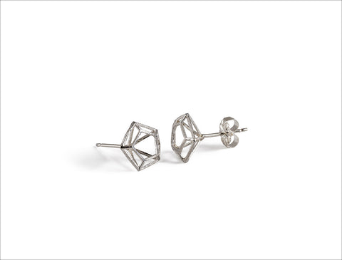 3D Diamond Stud Earrings Silver