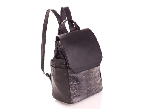 ALEX (Black with Black Feather Print)