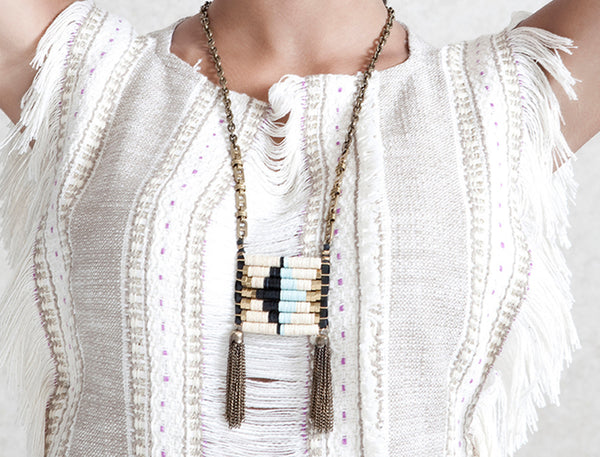 Beige & Aqua Native Pendant Necklace