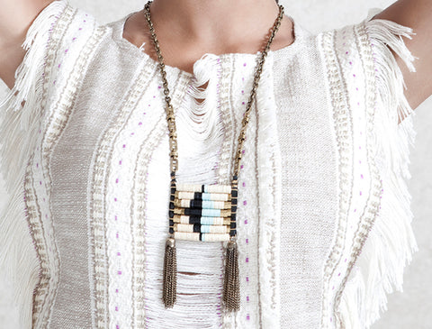Beige & Aqua Native Pendant Necklace