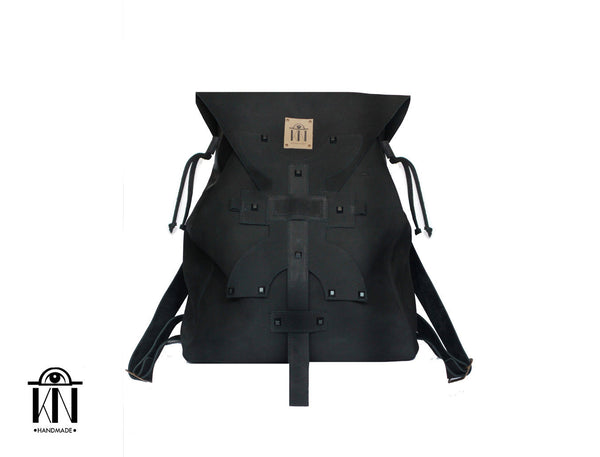 Black Leather Backpack KN