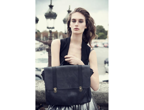 Dark Gray Leather Satchel Bag