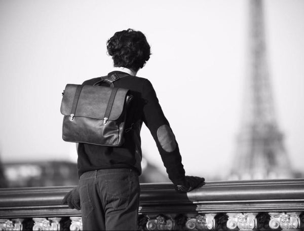 Dark Gray Leather Satchel Bag