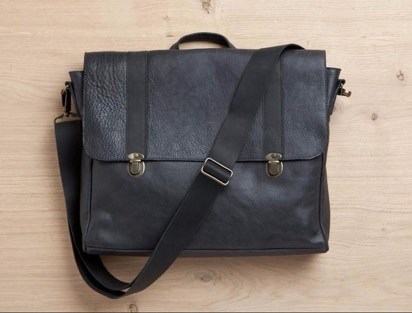 Dark Gray Leather Satchel Bag