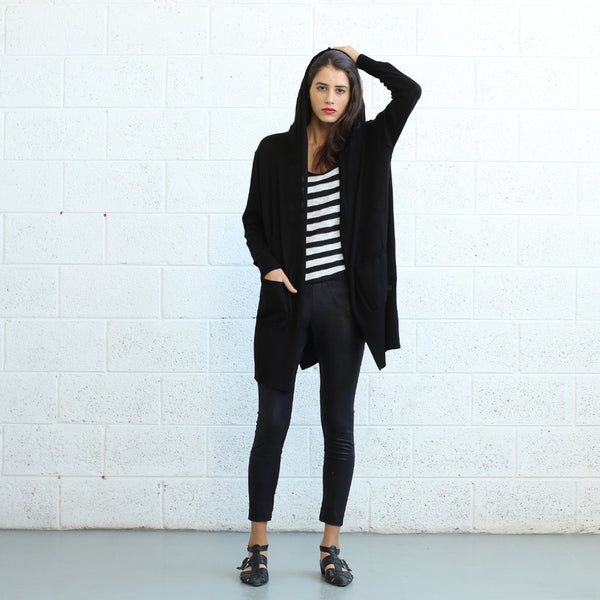 Long Knitted Cardigan, Black Naftul
