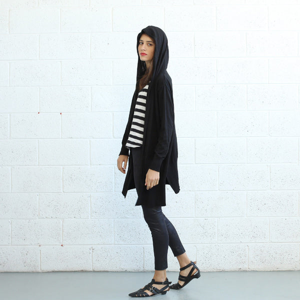 Long Knitted Cardigan, Black Naftul