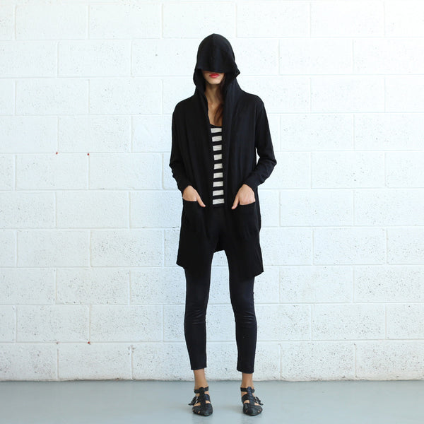 Long Knitted Cardigan, Black Naftul