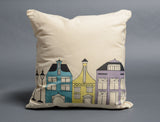 Pompaleh Blue, Yellow + Purple Dutch Street Scene Decorative Pillow