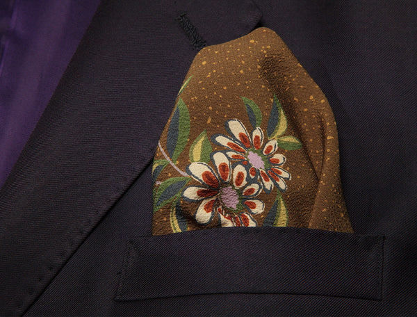 Brown and Lavender Daisy Pocket Square Faburiq