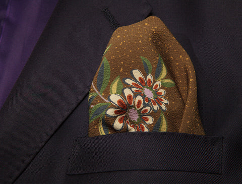 Brown and Lavender Daisy Pocket Square