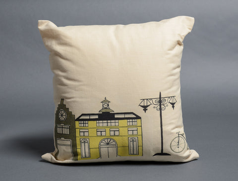 Brown + Yellow Dutch Street Scene Decorative Pillow