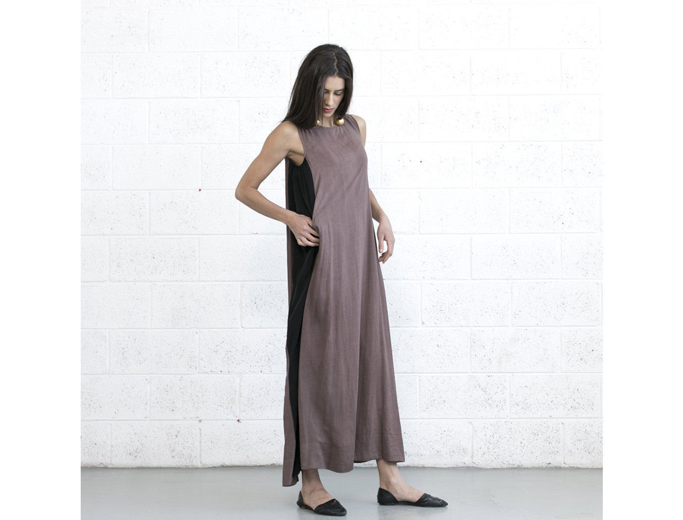 Color Block Maxi Dress - Brown/Black