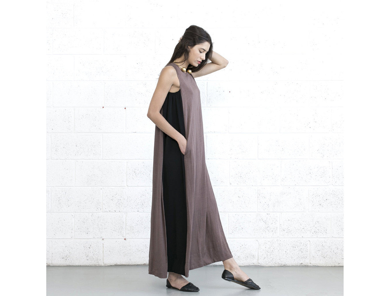 Color Block Maxi Dress - Brown/Black