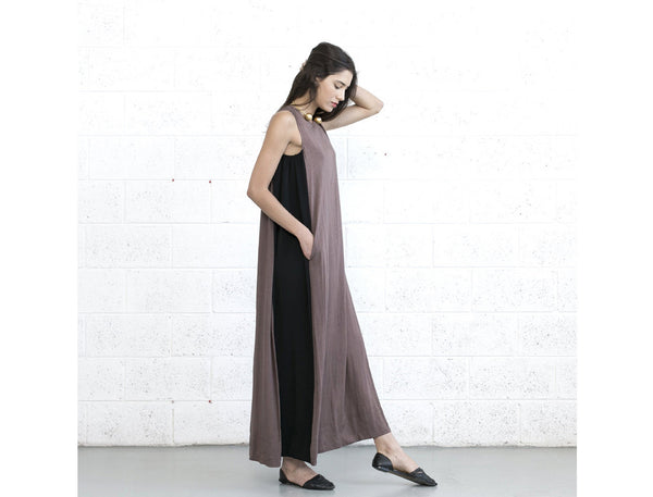 Color Block Maxi Dress - Brown/Black