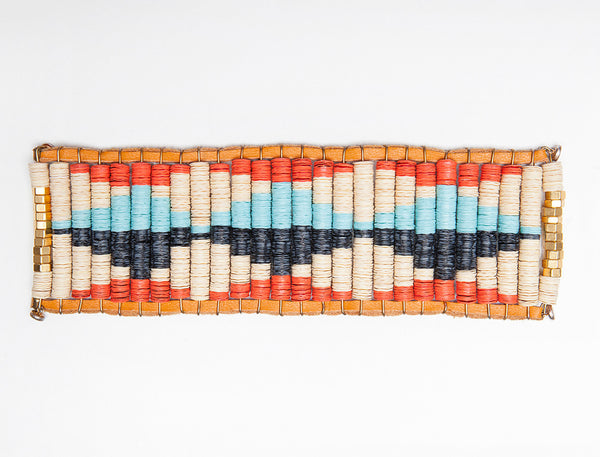 Coral & Beige Ikat Bracelet