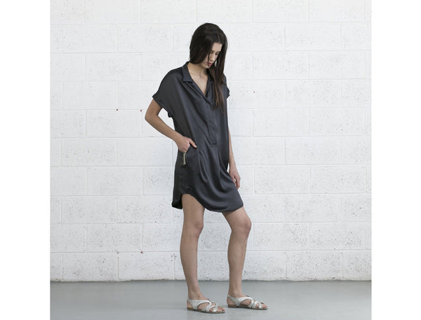 Double Placket Dress - Dark Grey