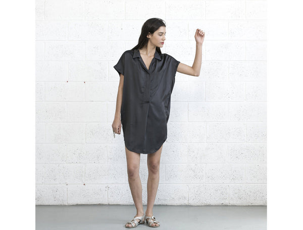 Double Placket Dress - Dark Grey