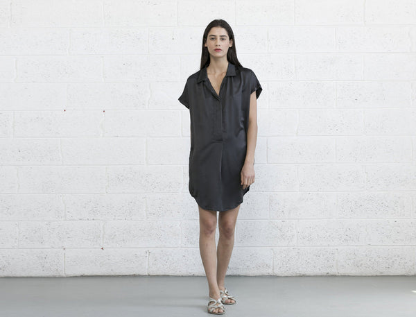 Double Placket Dress - Dark Grey