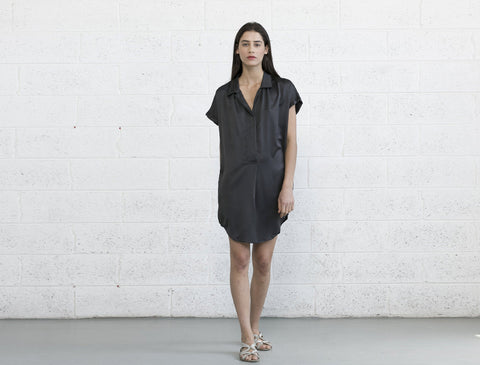 Double Placket Dress - Dark Grey