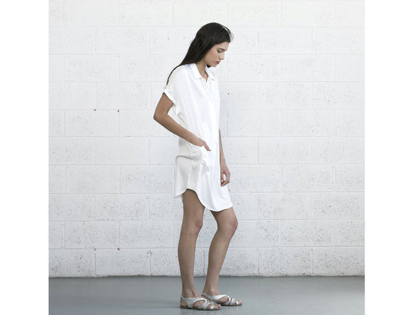 Double Placket Dress - White