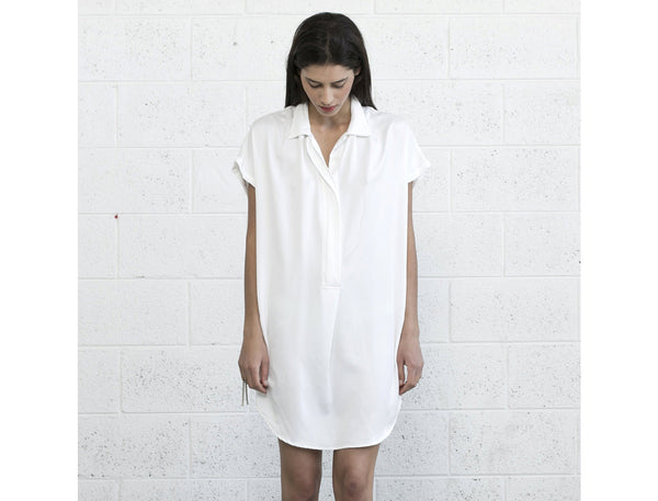 Double Placket Dress - White