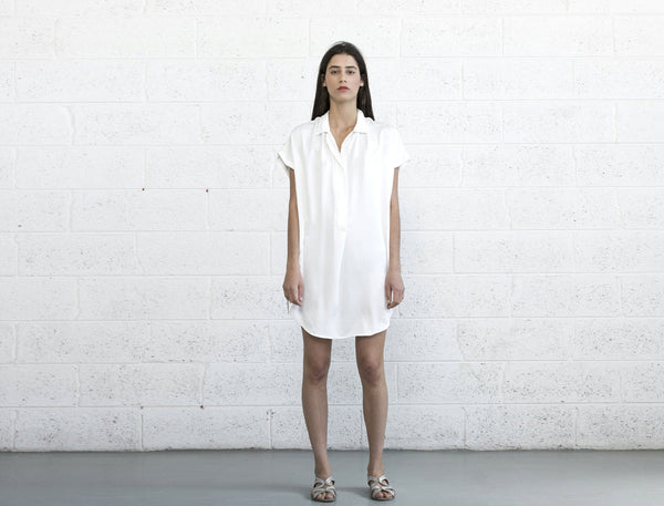 Double Placket Dress - White