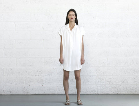 Double Placket Dress - White