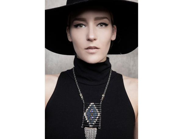 BLACK Collection Double Black & Silver Native Pendant Necklace