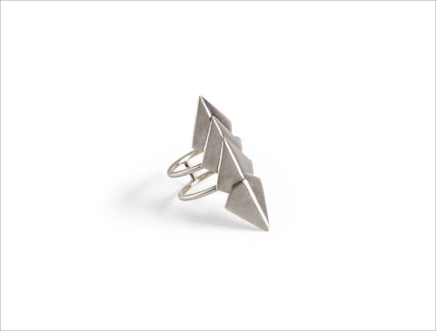 Doubled Triangle Shaped Silver Ring