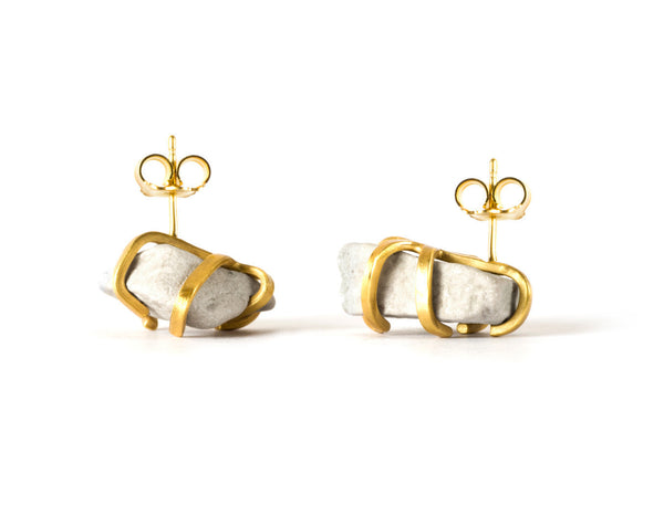 Gudrun Gold Rock Stud Earrings - Cream Dream Saloukee
