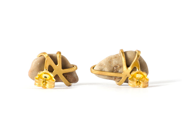 Gudrun Gold Rock Stud Earrings - Rough Diamond Saloukee