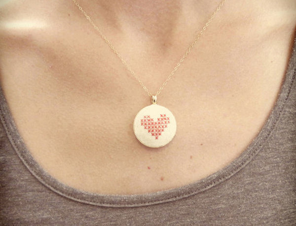Hand-Stitched Heart Necklace