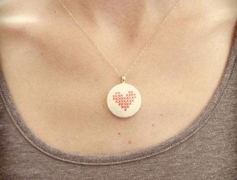Hand-Stitched Heart Necklace