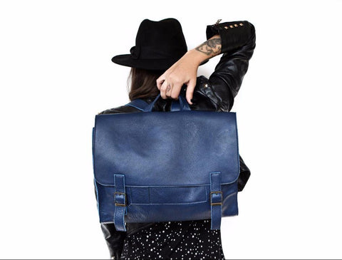 Blue Leather Satchel Bag