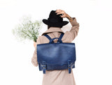 Blue Leather Satchel Bag