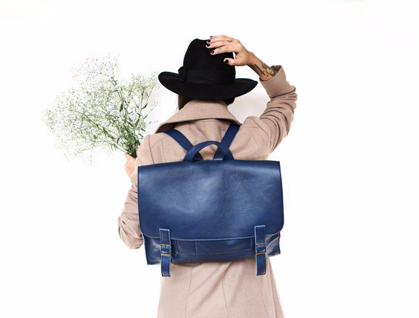 Blue Leather Satchel Bag