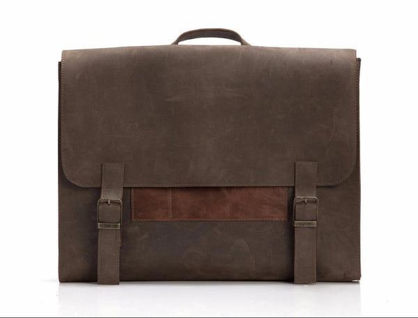 Grey and Brown Leather Satchel Bag