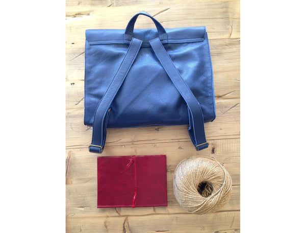 Blue Leather Satchel Bag