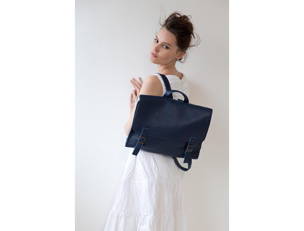 Blue Leather Satchel Bag