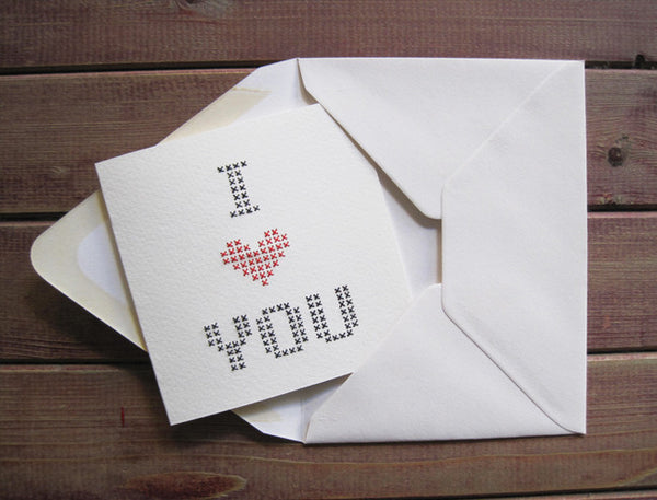 Embroidered "I <3 You" Card